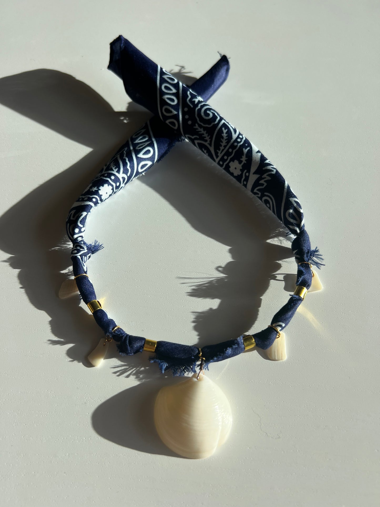 Handmade Navy Bandana Charm Necklace - Assorted Shells