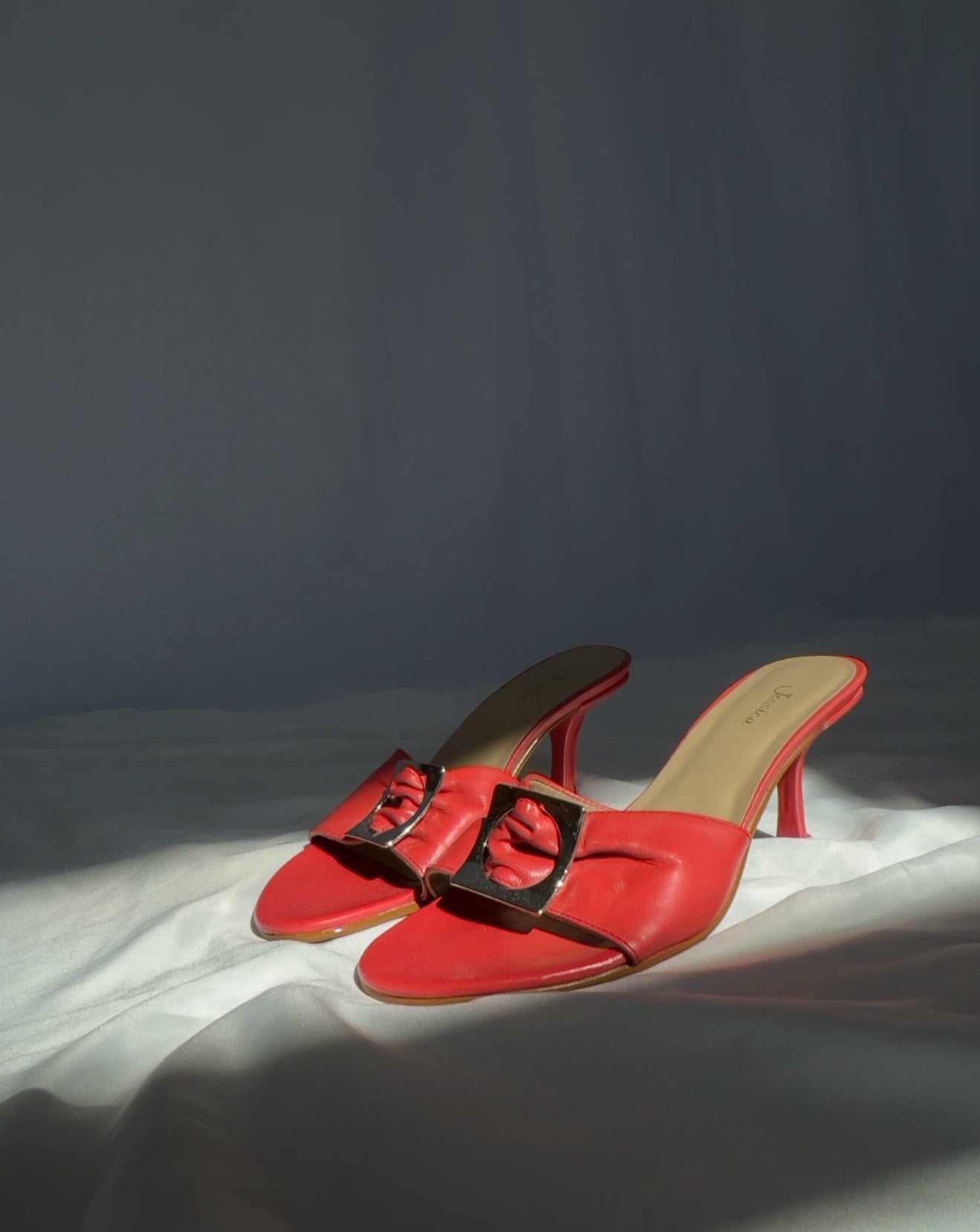 90s Vintage Red Kitten Heels with Silver Buckle