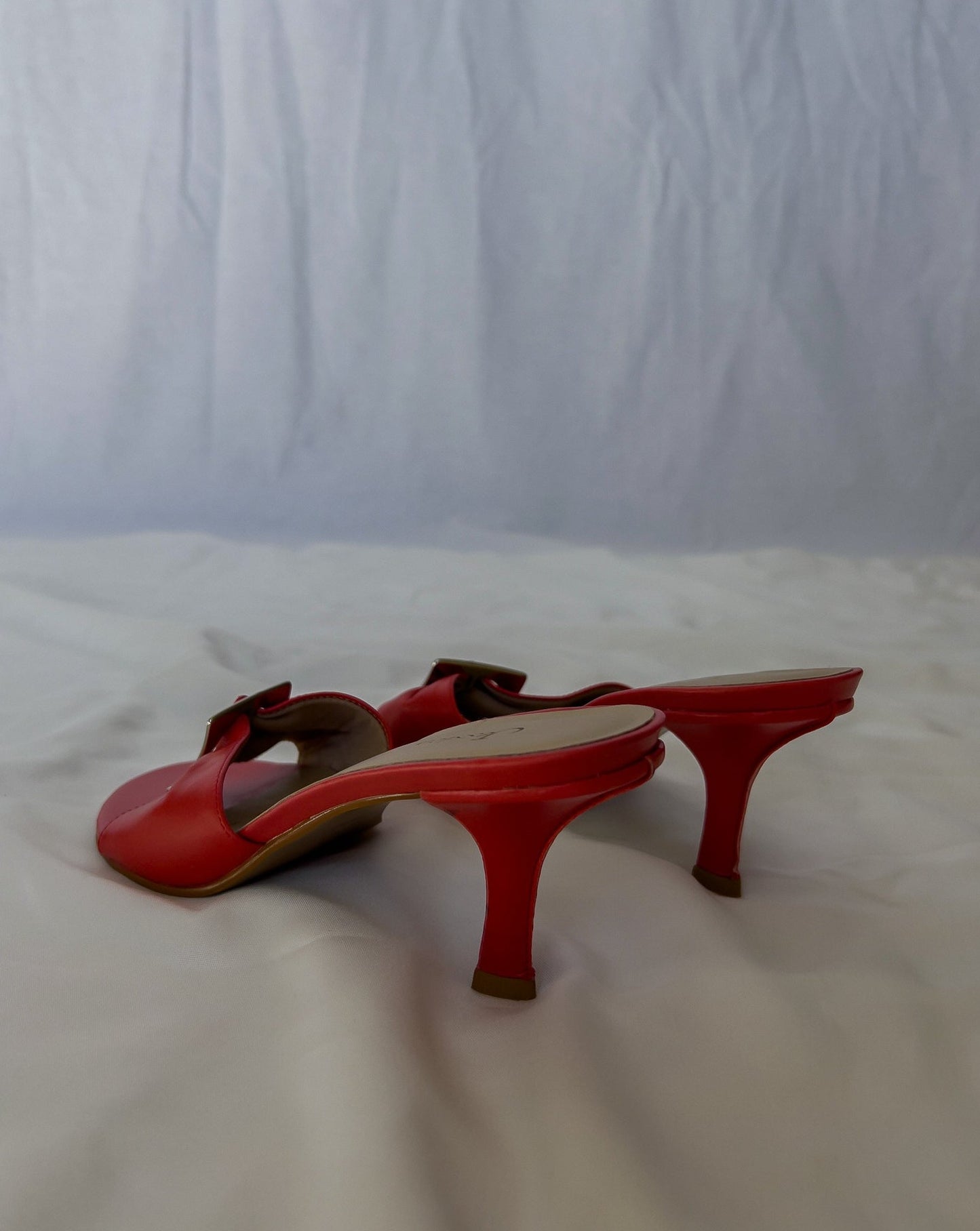 90s Vintage Red Kitten Heels with Silver Buckle