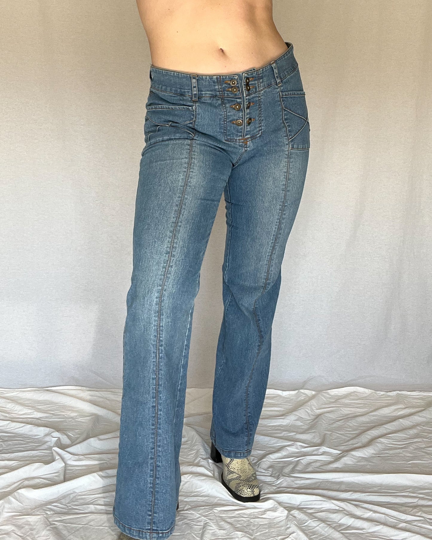 Slit Flare Faded Blue Jeans