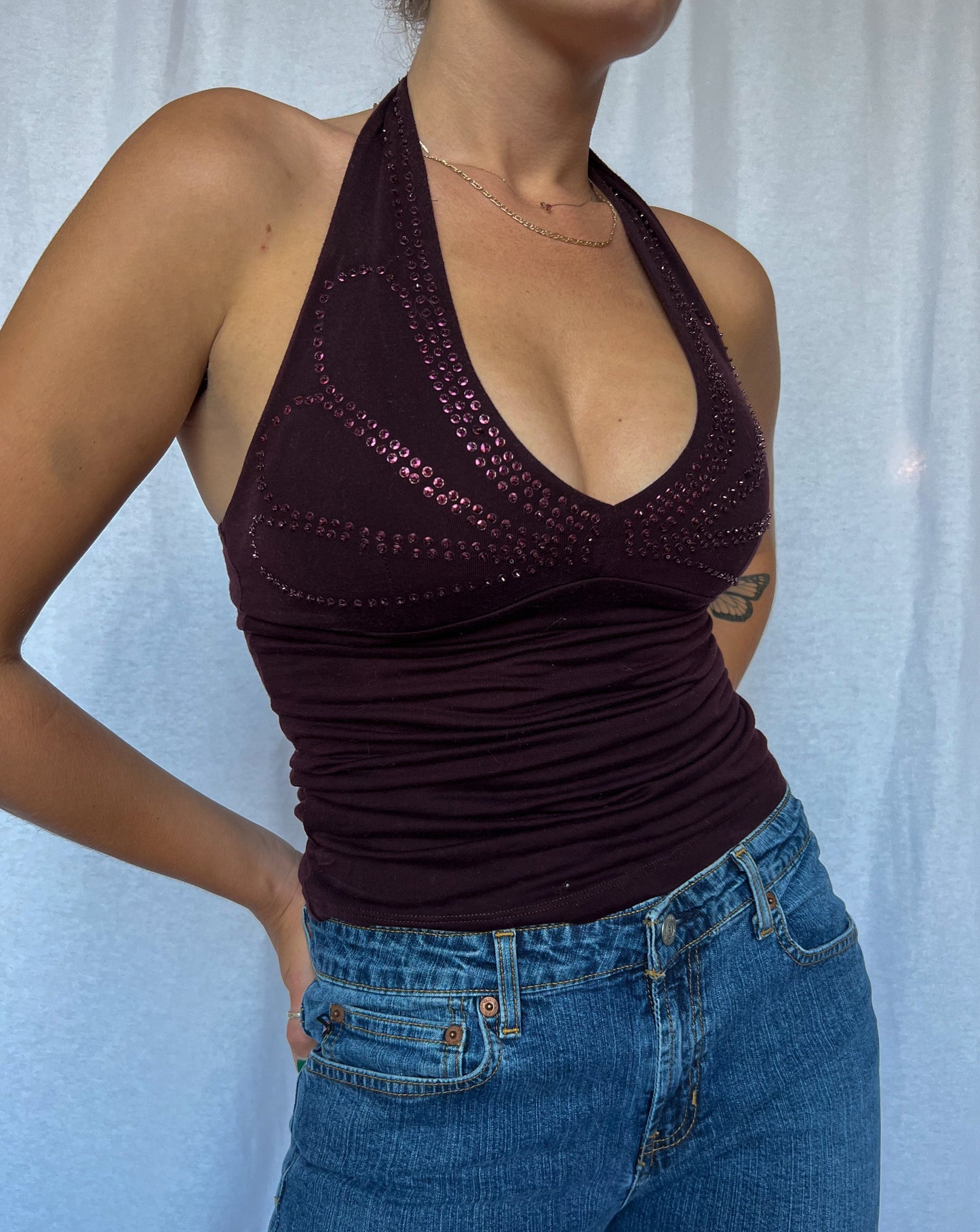 Bedazzled Purple Halter Top