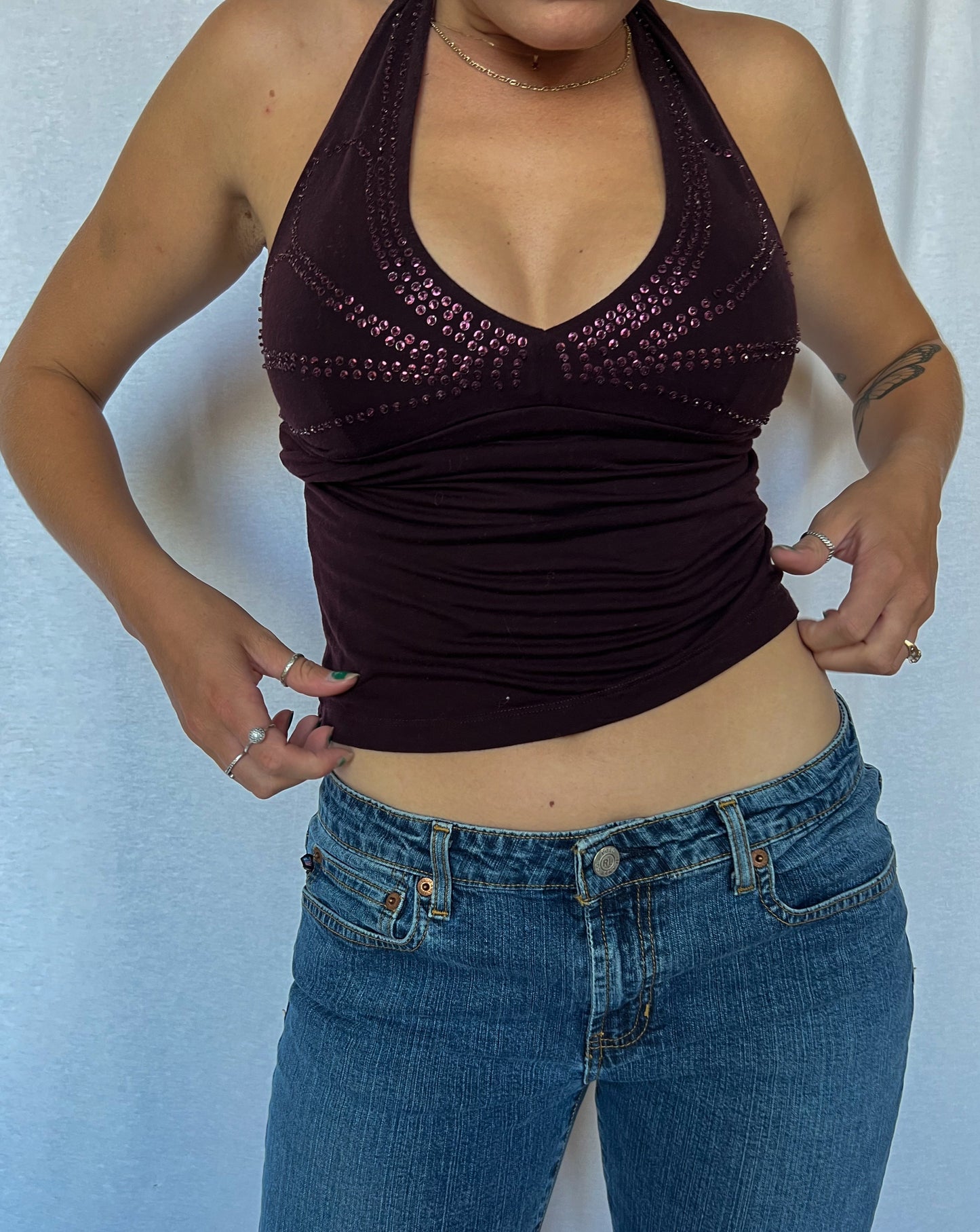 Bedazzled Purple Halter Top
