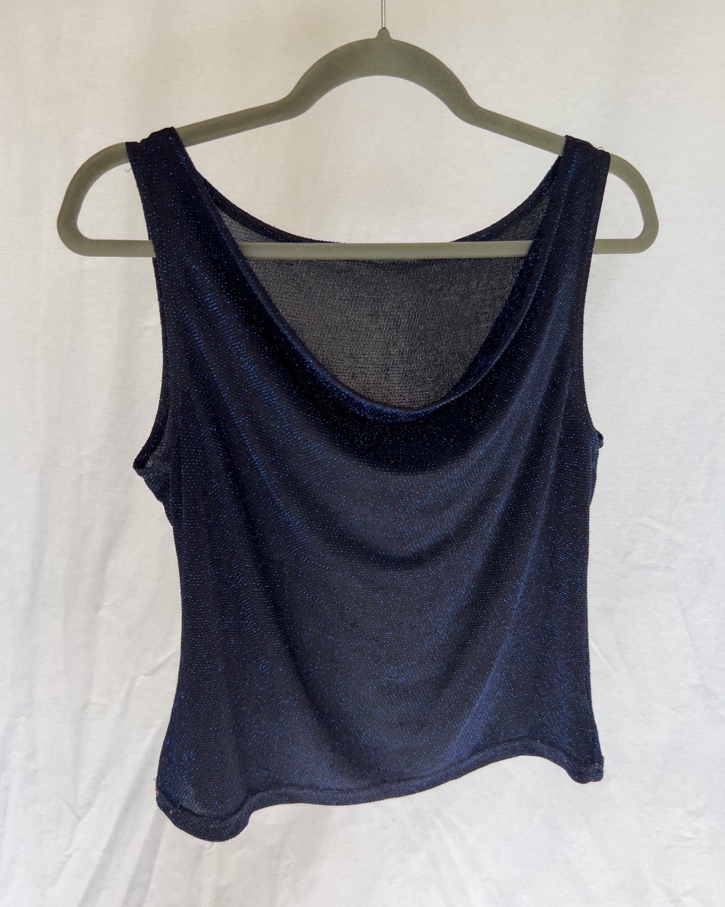 Navy Cowl Neck Sparkle Tank