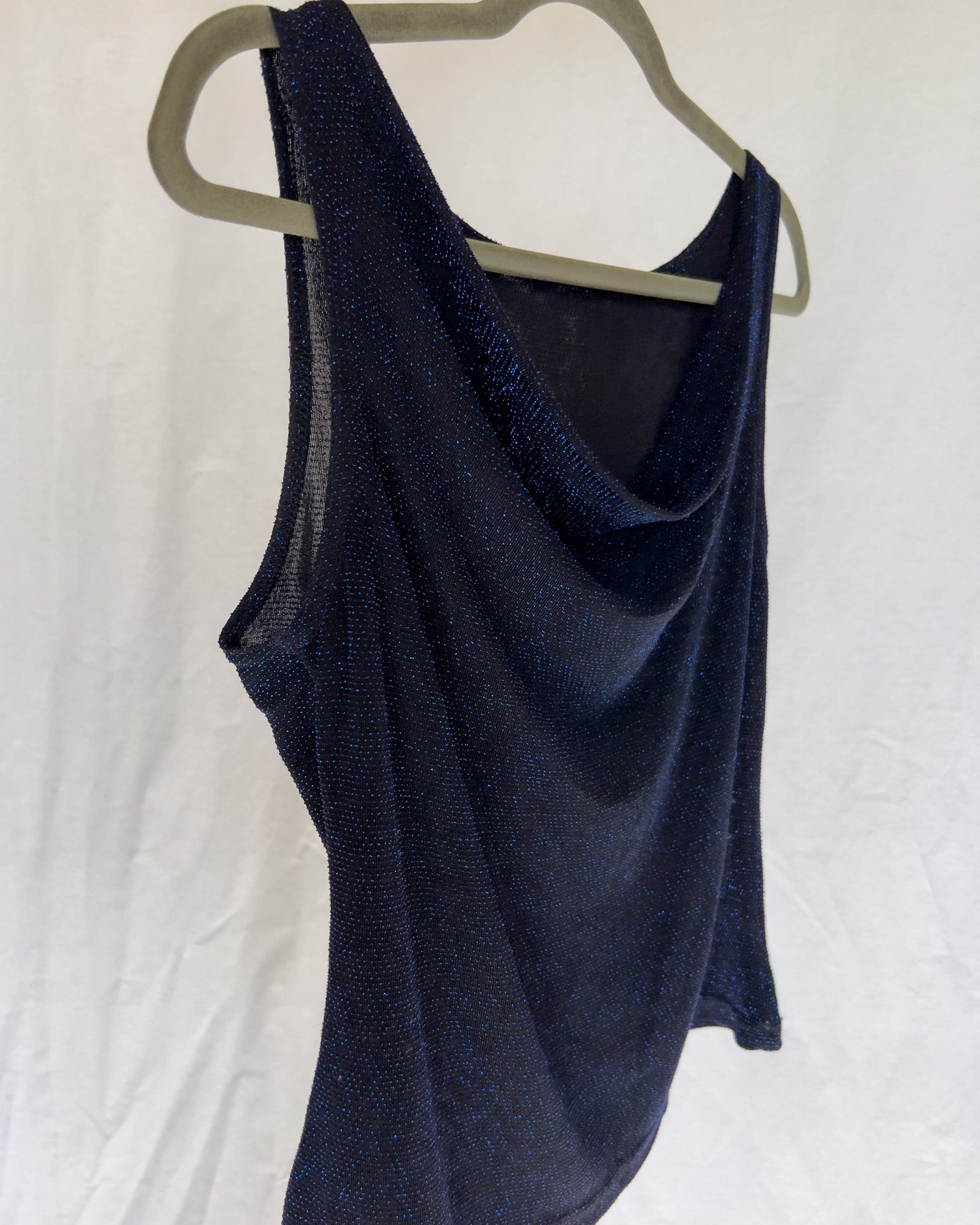 Navy Cowl Neck Sparkle Tank