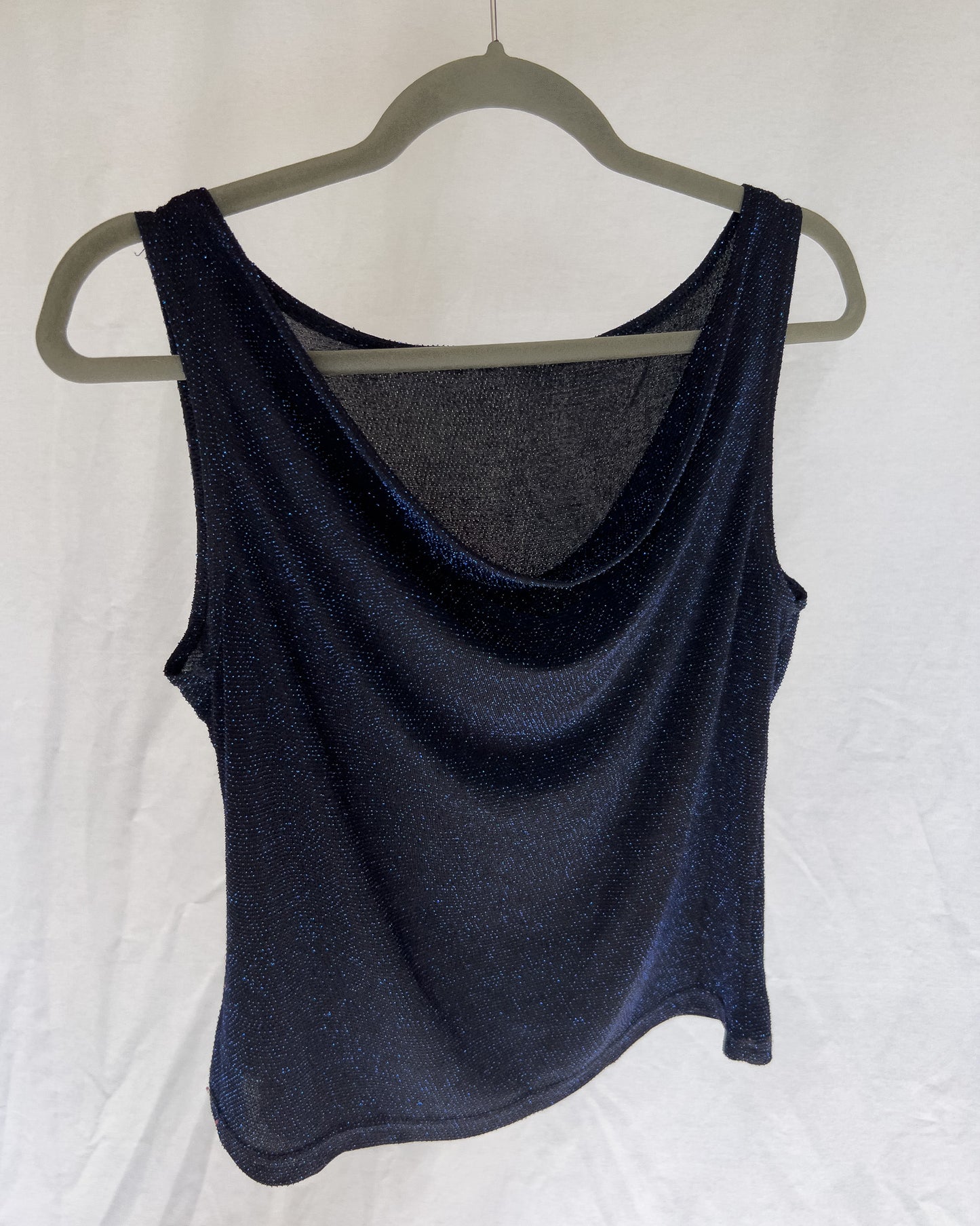 Navy Cowl Neck Sparkle Tank