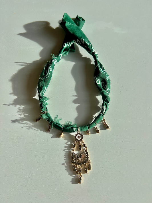Handmade Green Bandana Gem Necklace – Vintage Jewelry Charms