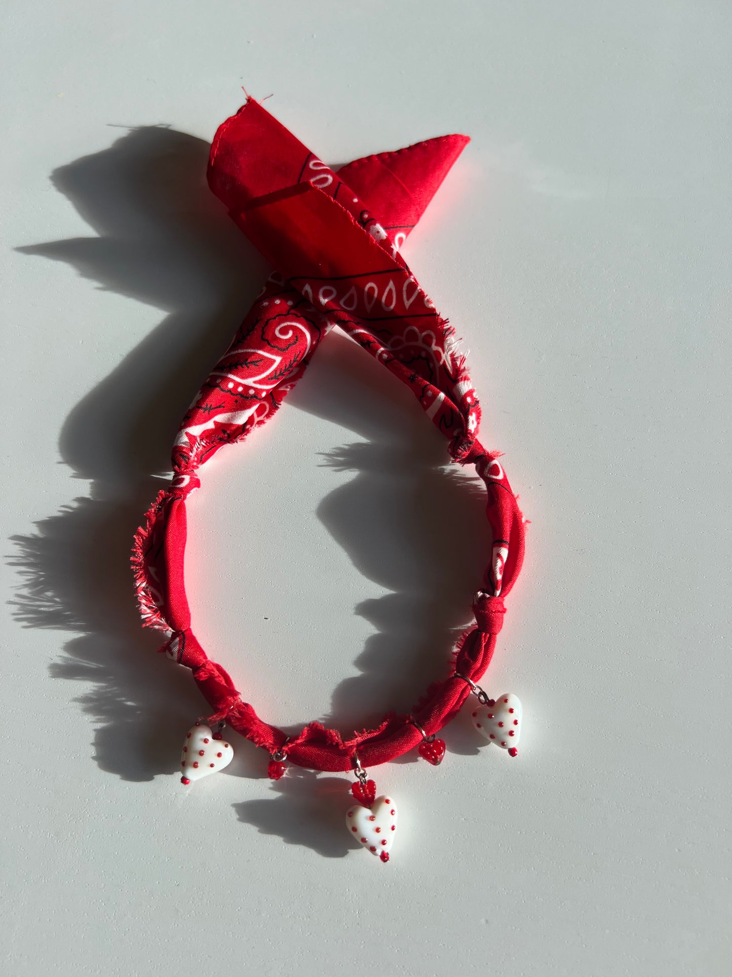 Red w. Hearts Bandana Necklace