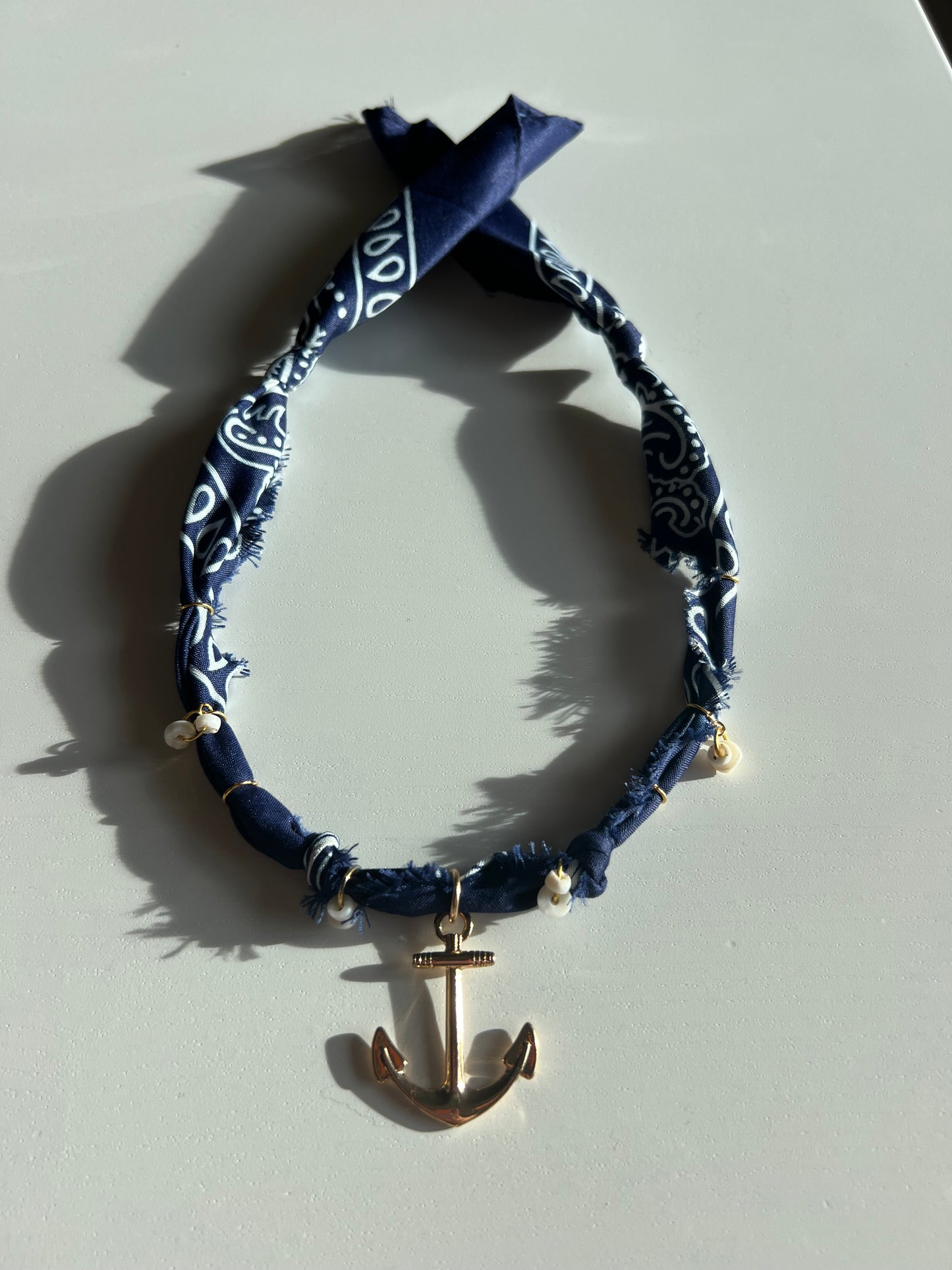 Handmade Navy Bandana Necklace - Anchor Charm