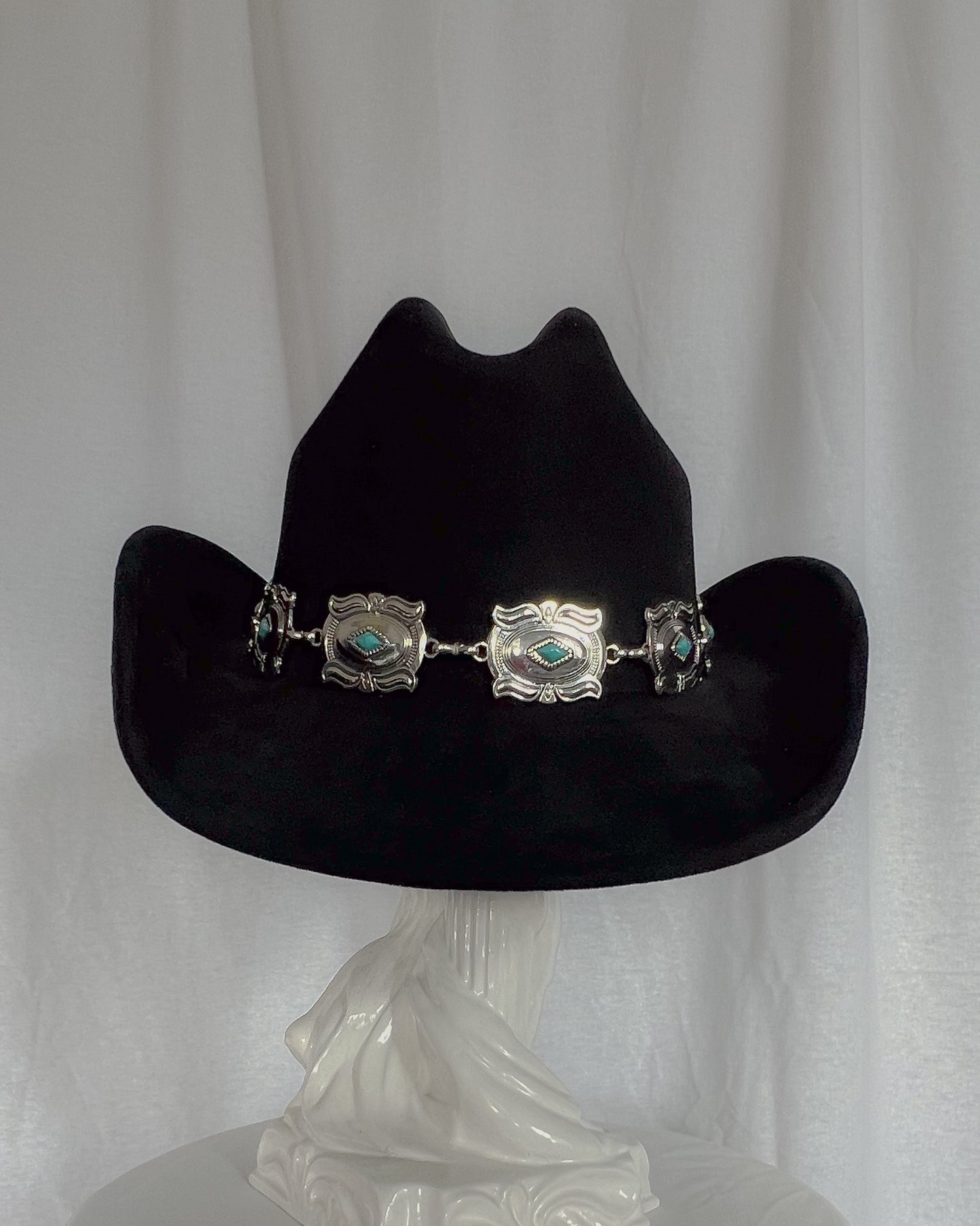 Concho Chain – Black Cowboy Hat with Turquoise Detail