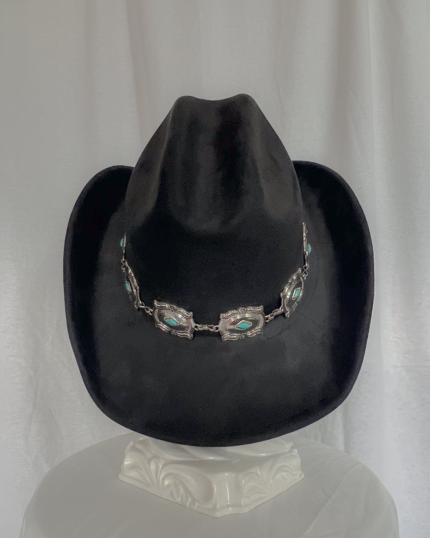 Concho Chain – Black Cowboy Hat with Turquoise Detail