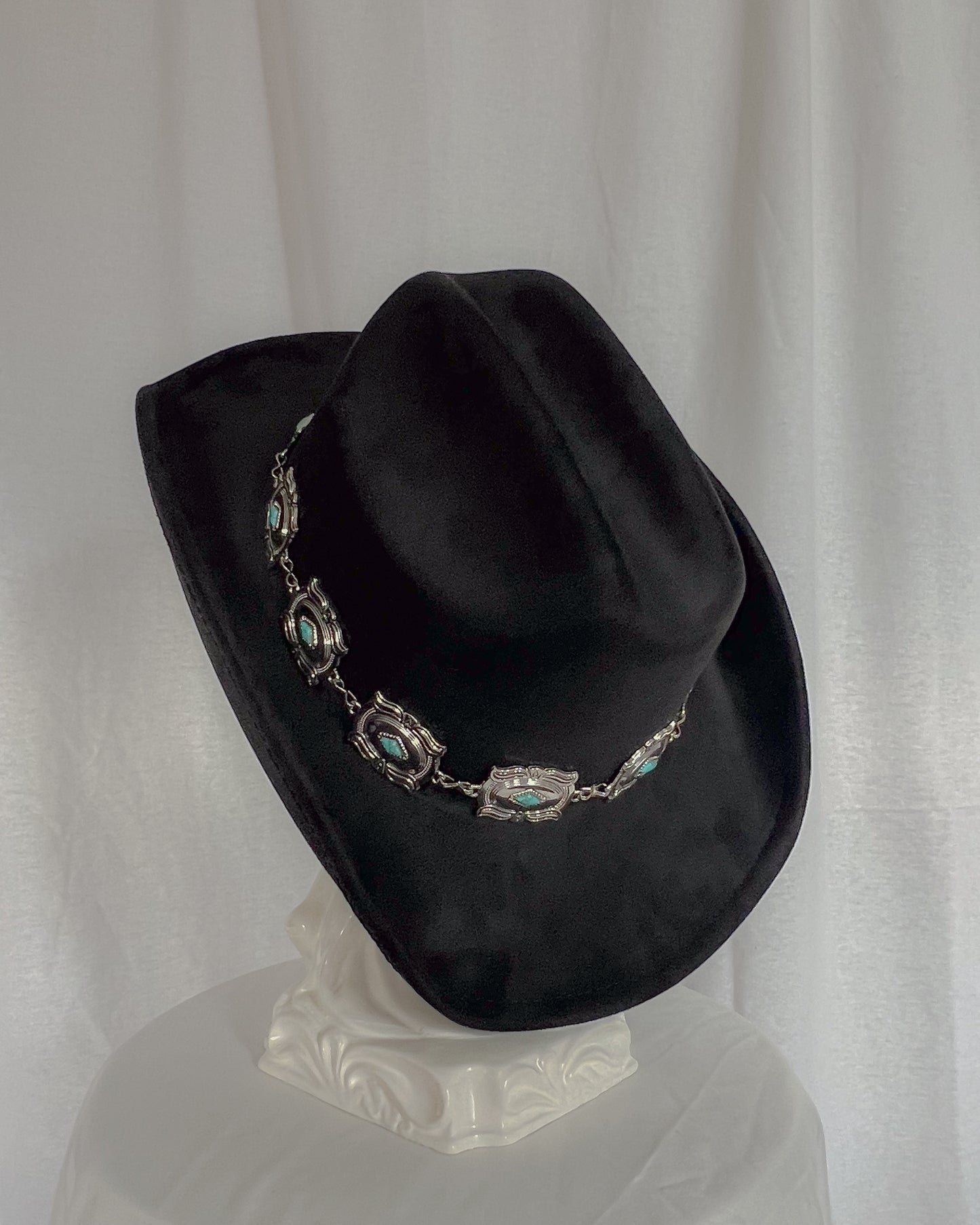 Concho Chain – Black Cowboy Hat with Turquoise Detail