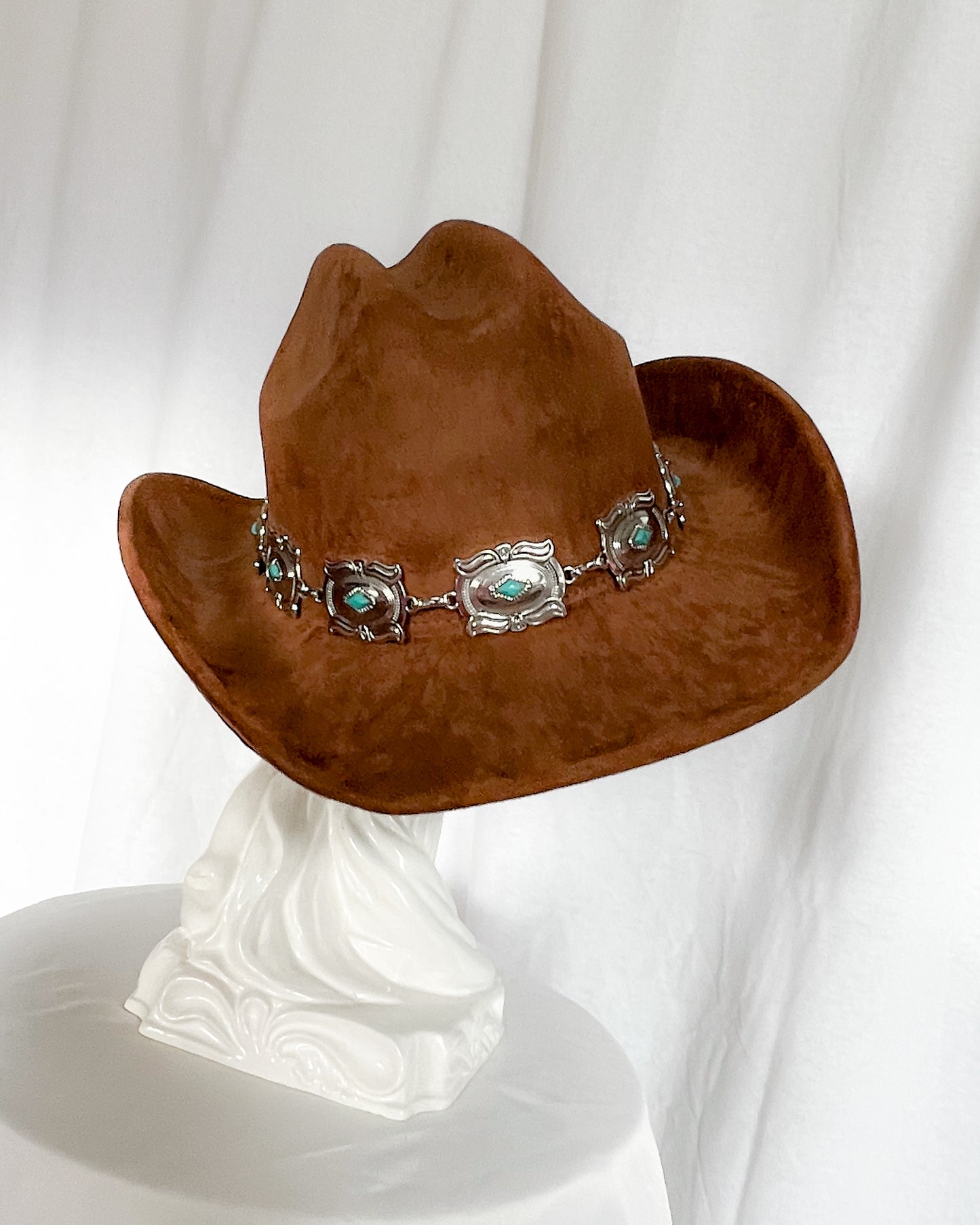 Concho Chain – Brown Cowboy Hat with Turquoise Detail