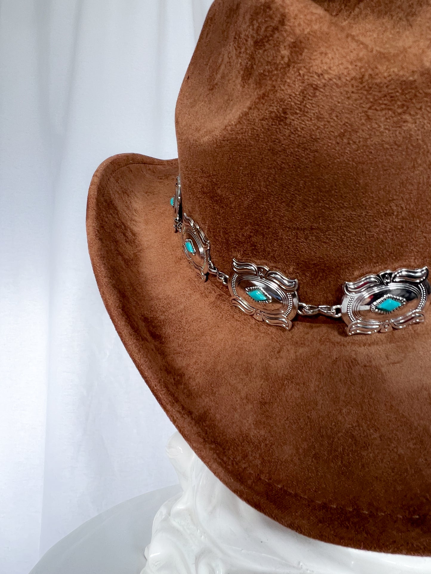 Concho Chain – Brown Cowboy Hat with Turquoise Detail