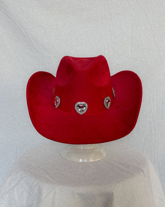 Rhinestone Pave Heart Red Cowboy Hat