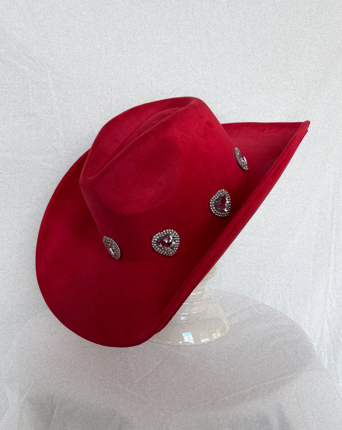 Rhinestone Pave Heart Red Cowboy Hat