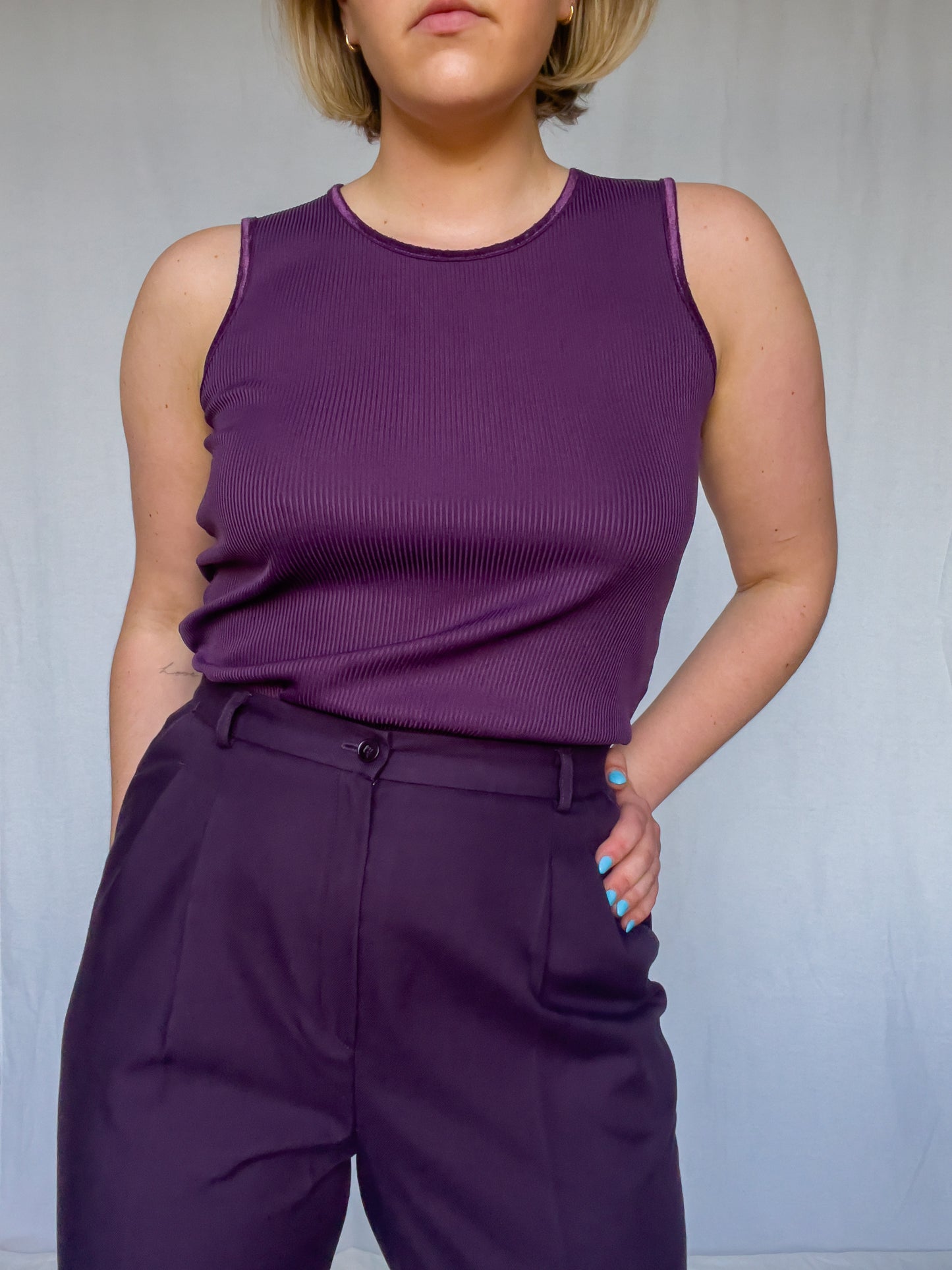 Purple High Waisted Peg Leg Dress Pants