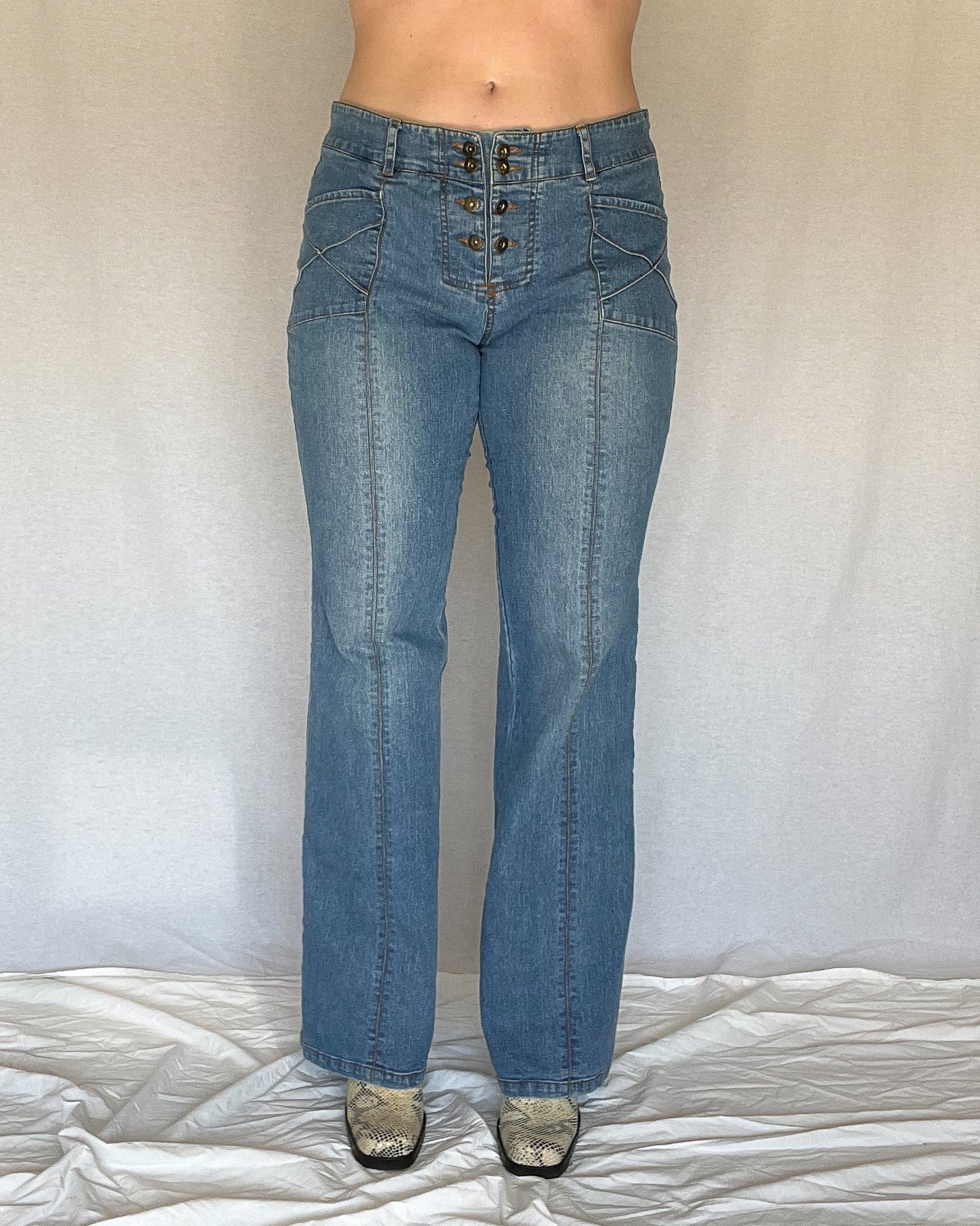 Slit Flare Faded Blue Jeans