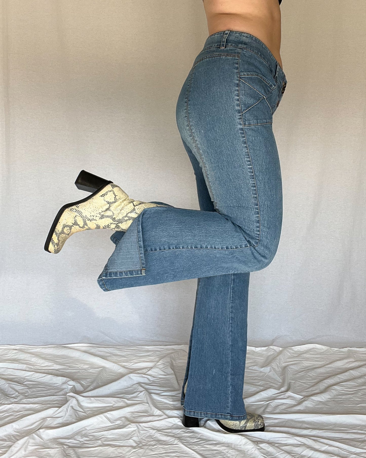 Slit Flare Faded Blue Jeans