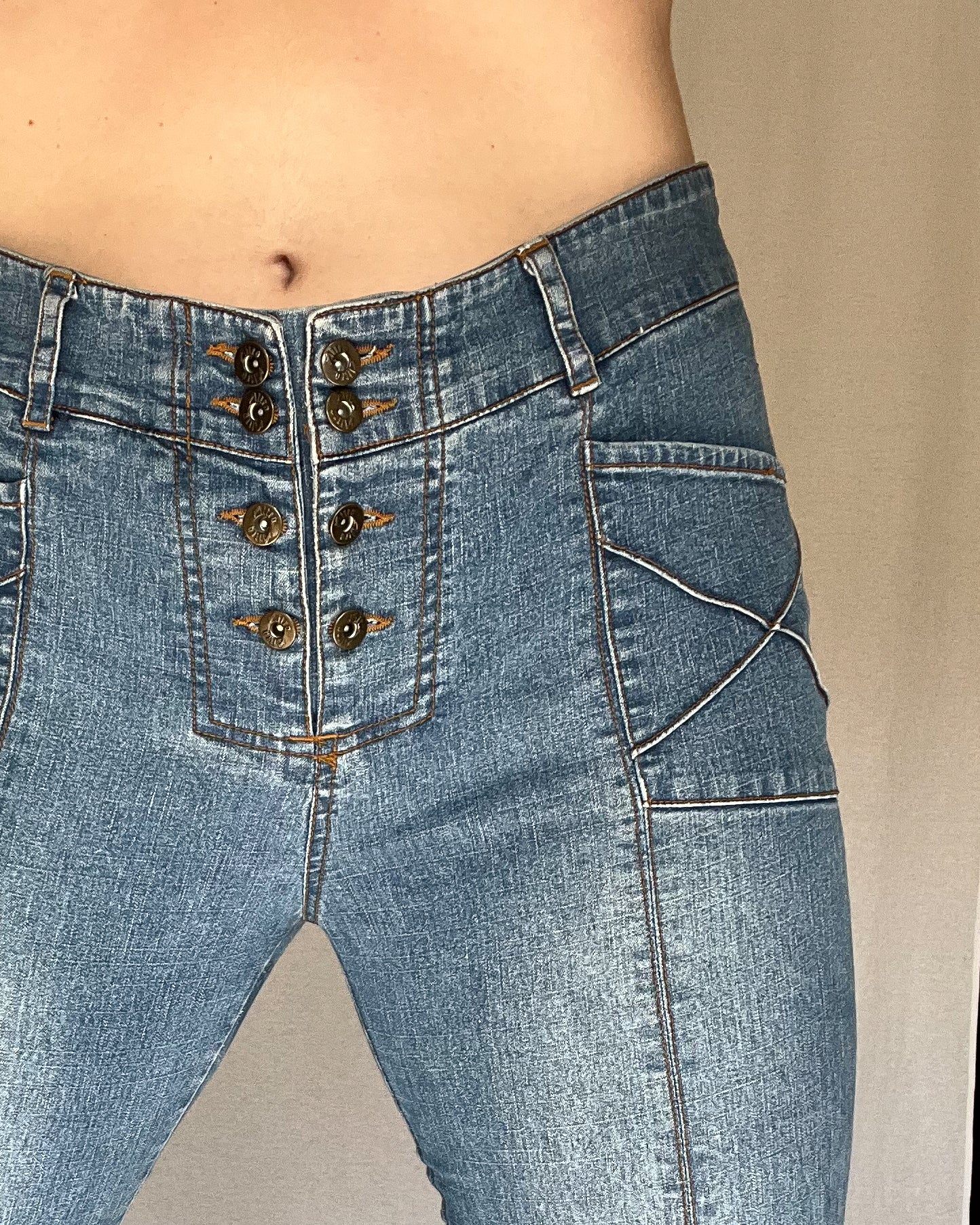 Slit Flare Faded Blue Jeans