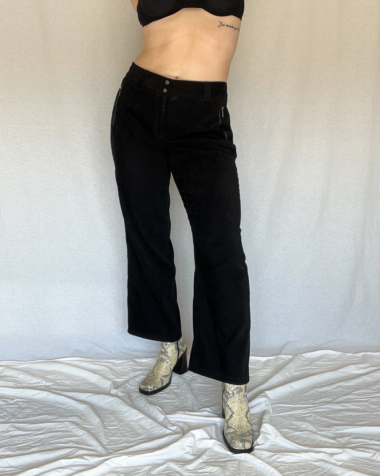 Black Suede Wide Leg Pants