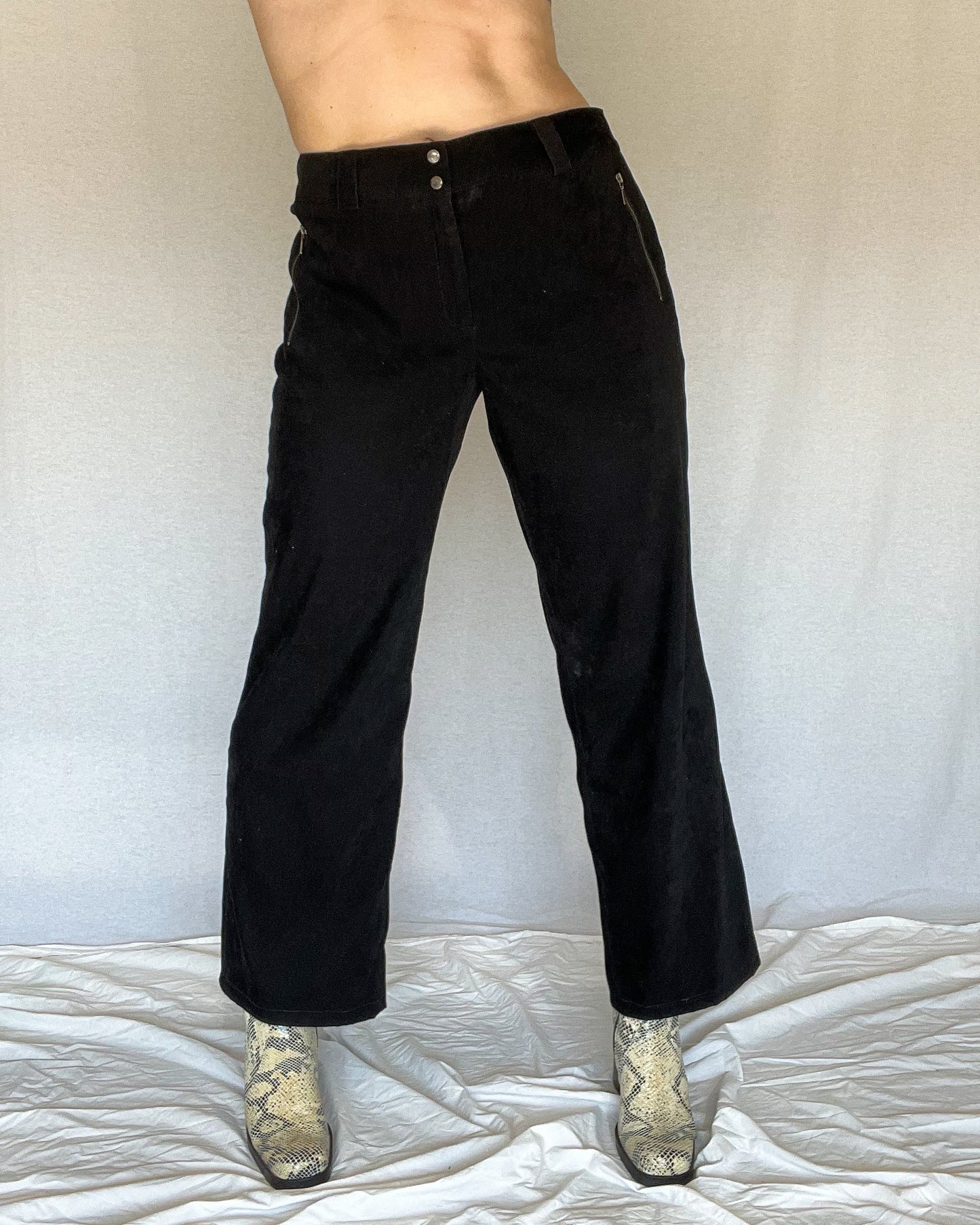 Black Suede Wide Leg Pants