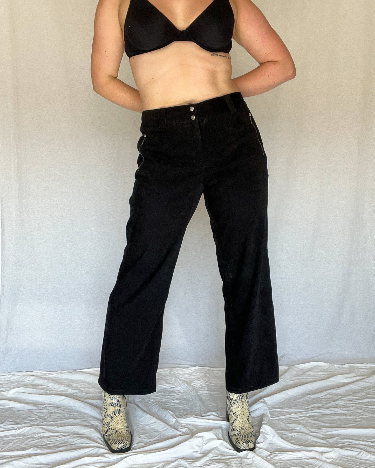 Black Suede Wide Leg Pants