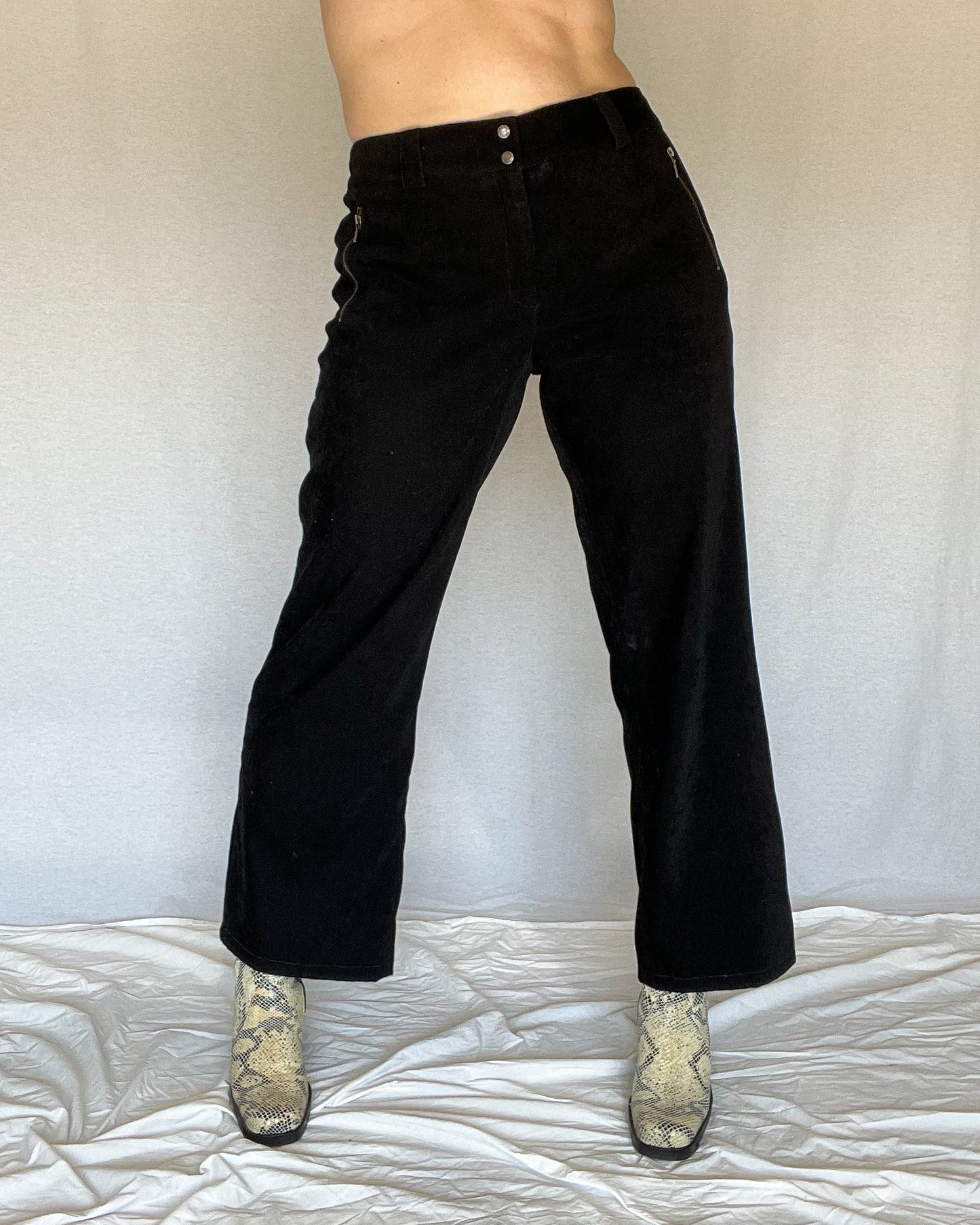 Black Suede Wide Leg Pants