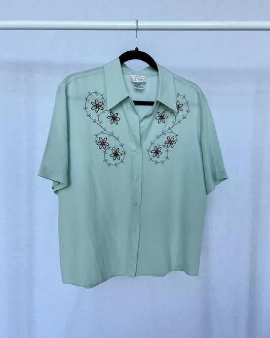 Embroidered Short-Sleeve Button Down