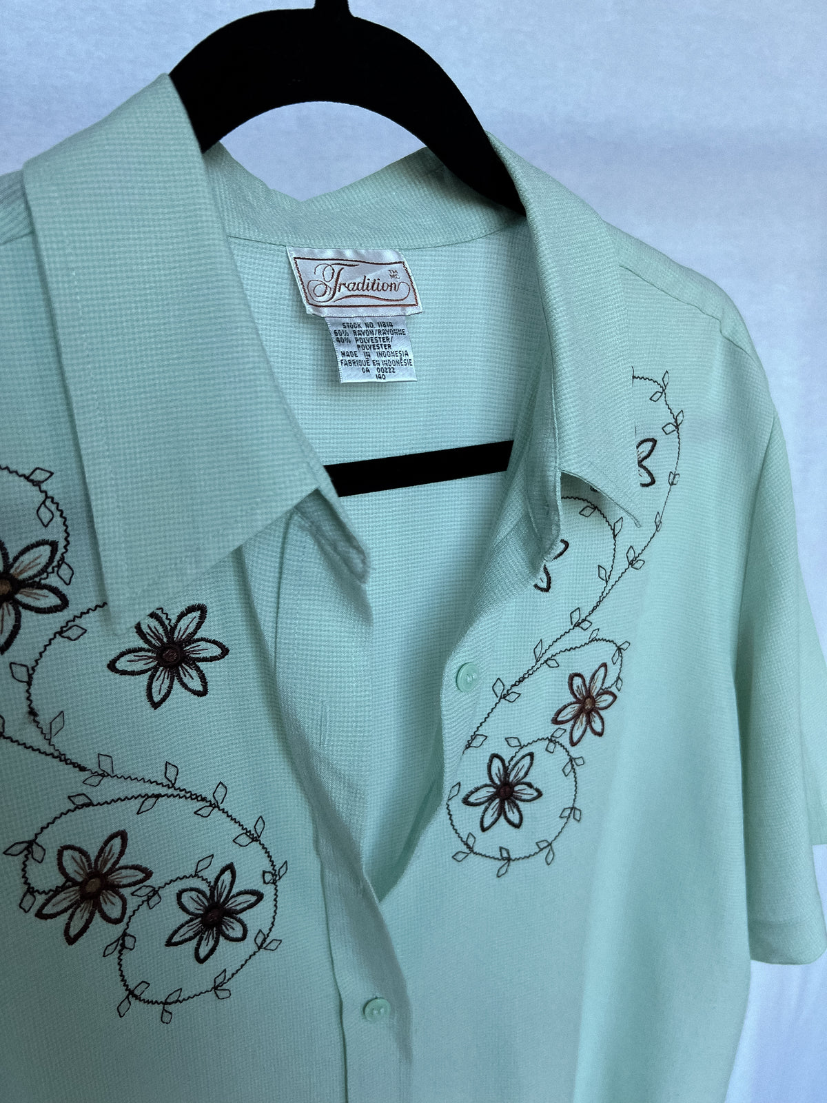 Embroidered Short-Sleeve Button Down