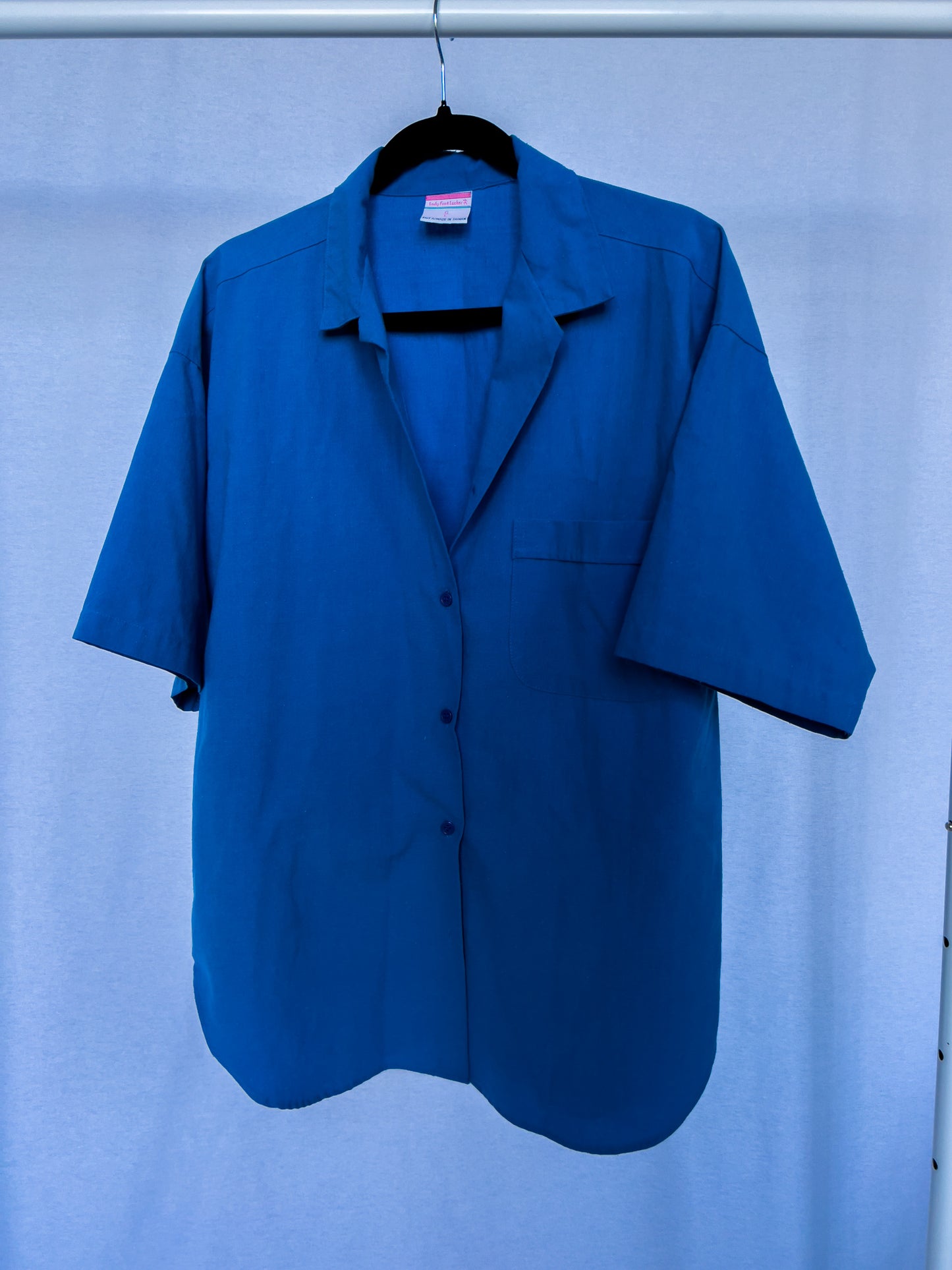 Vintage Lady Foot Locker Blue Short-Sleeve Button Down