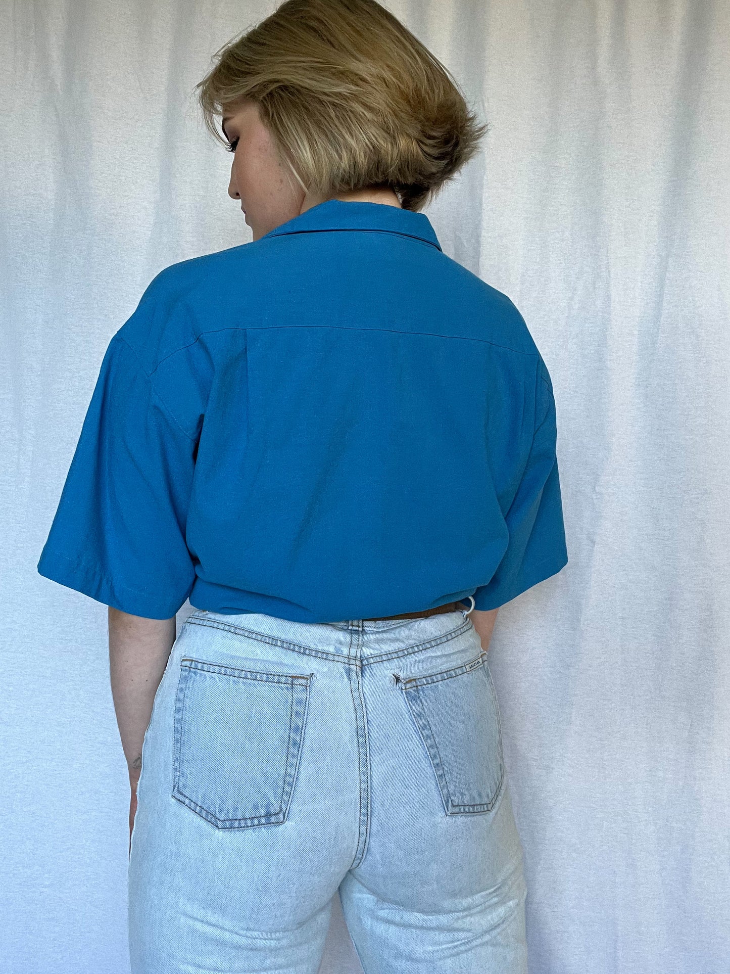 Vintage Lady Foot Locker Blue Short-Sleeve Button Down