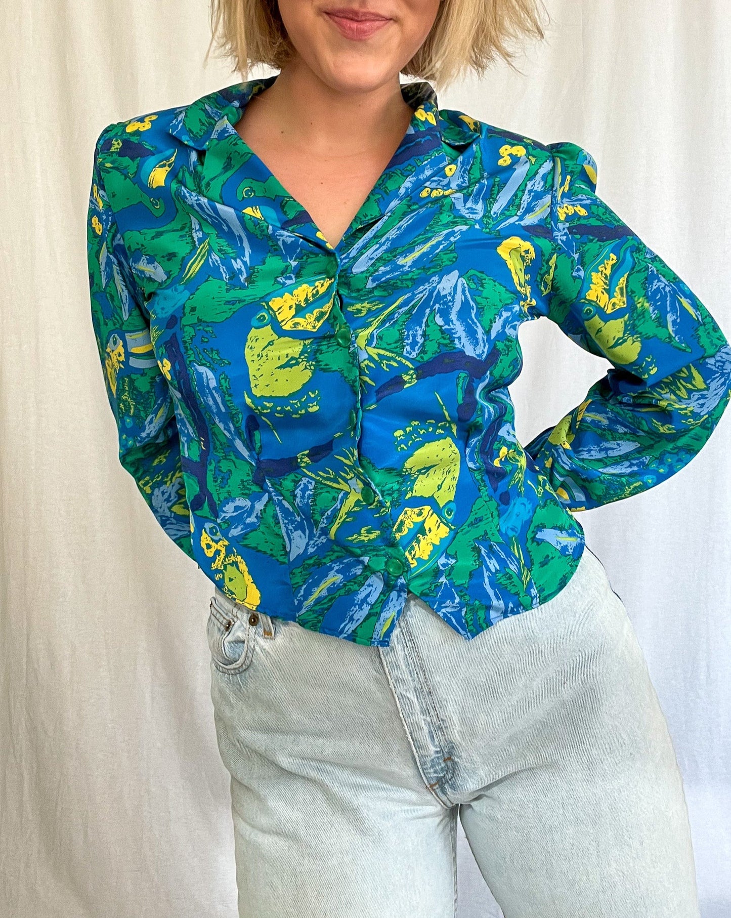 Vintage Fitted Waist Button Up Blouse