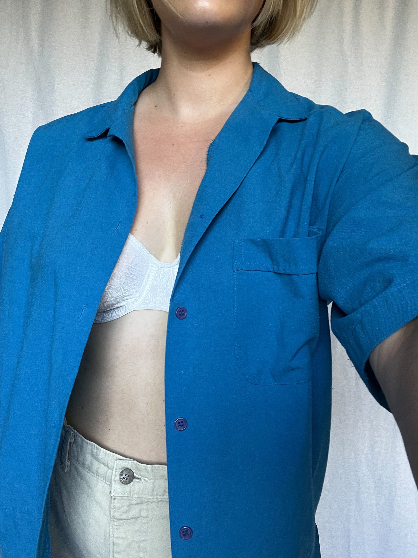 Vintage Lady Foot Locker Blue Short-Sleeve Button Down