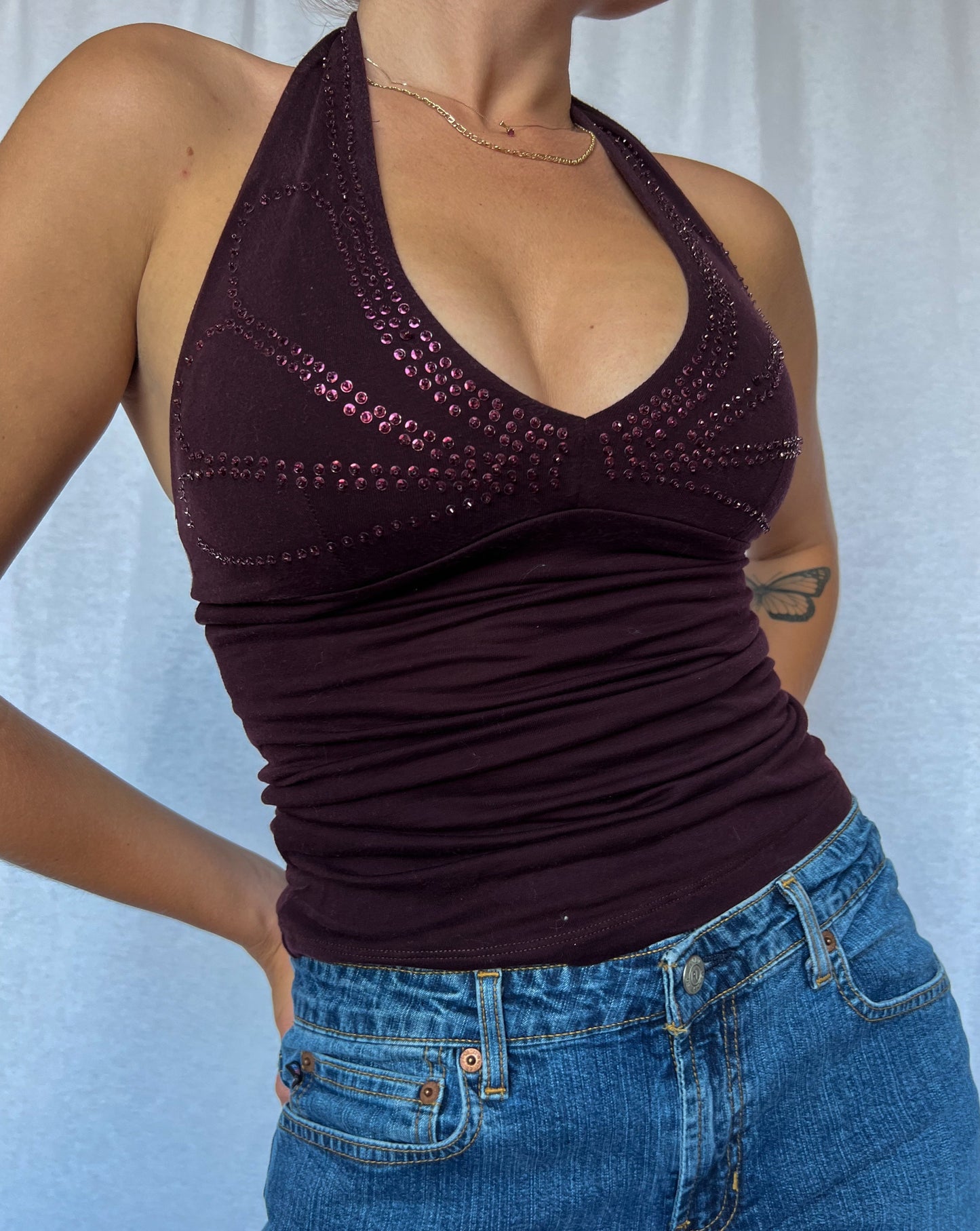 Bedazzled Purple Halter Top