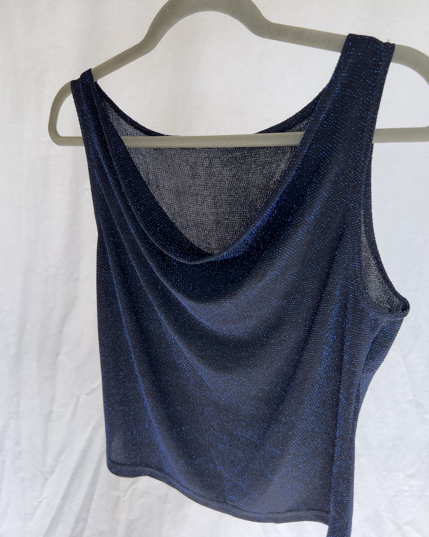 Navy Cowl Neck Sparkle Tank